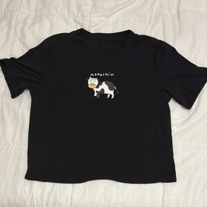 Black Cat T-Shirt with Cow Print